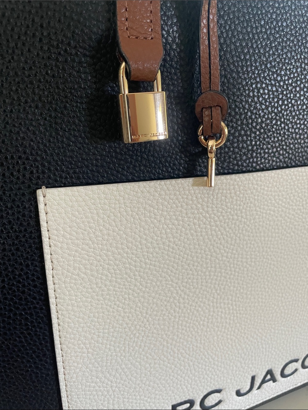 Marc Jacobs Black, Brown & Cream Colorblock Grind Leather Tote - Picture 9 of 10